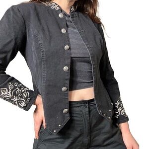 Vintage Stonebridge Black Western Denim Studded Jacket Sz 14W